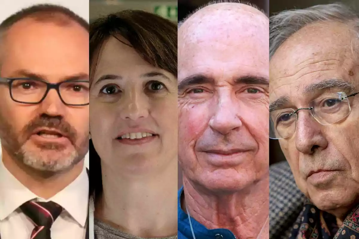 Cuatro personas de diferentes edades y estilos aparecen en un collage de retratos, cada una mirando hacia la cámara con expresiones serias o neutras.