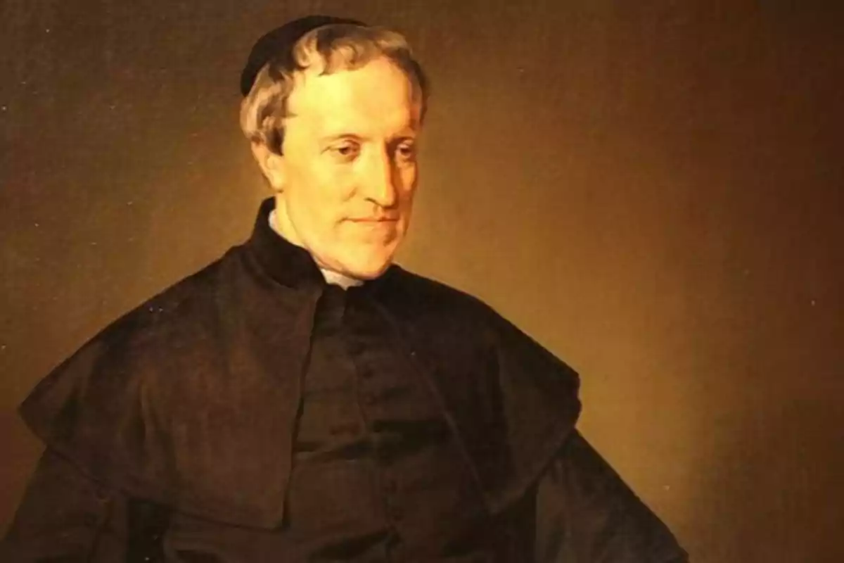 Retrato de un hombre con vestimenta clerical de color negro y fondo marrón Retrato de un hombre con vestimenta clerical de color negro y fondo marrón
