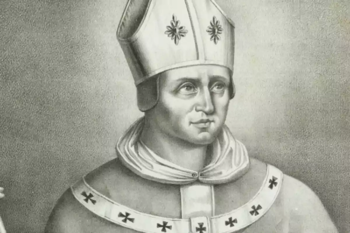 Retrato en blanco y negro de un hombre con vestimenta eclesiástica y mitra Retrato en blanco y negro de un hombre con vestimenta eclesiástica y mitra