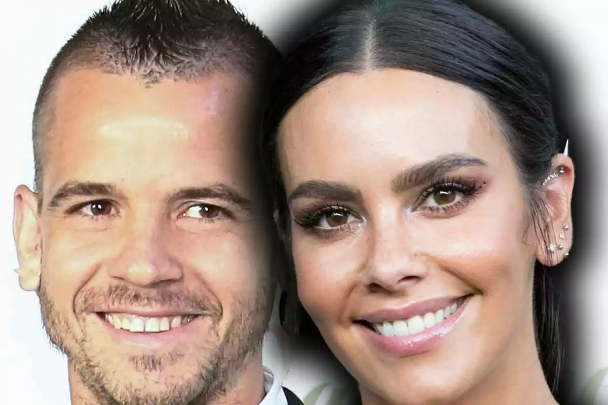 Montaje de fotos de primer plano de Cristina Pedroche y Dabiz Munoz, ambos con rostro feliz.