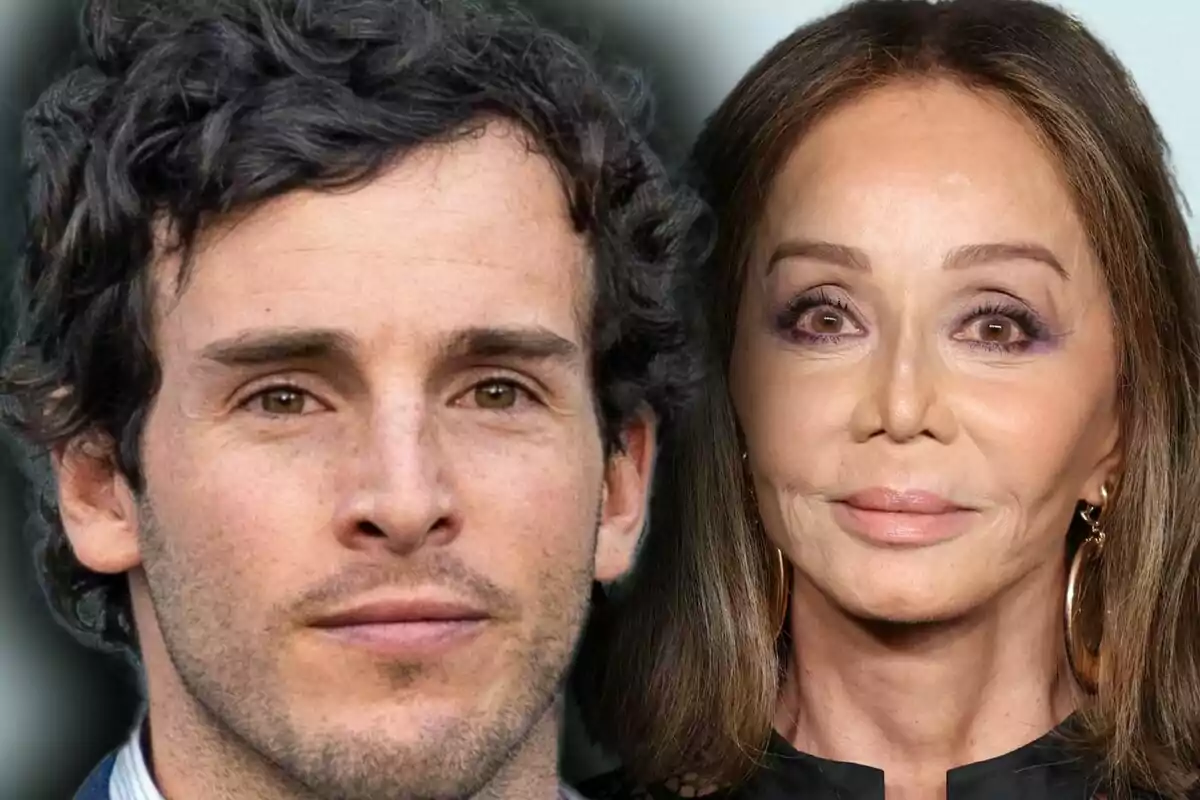 Montaje de fotos de primer plano de Íñigo Onieva e Isabel Preysler, ambos con rostro serio y mirando a la cámara.