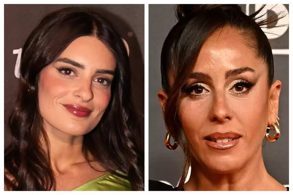 Dos mujeres que son Anabel Pantoja y Susana Bicho posan en primer plano, ambas con maquillaje elegante y pendientes dorados. Dos mujeres que son Anabel Pantoja y Susana Bicho posan en primer plano, ambas con maquillaje elegante y pendientes dorados.