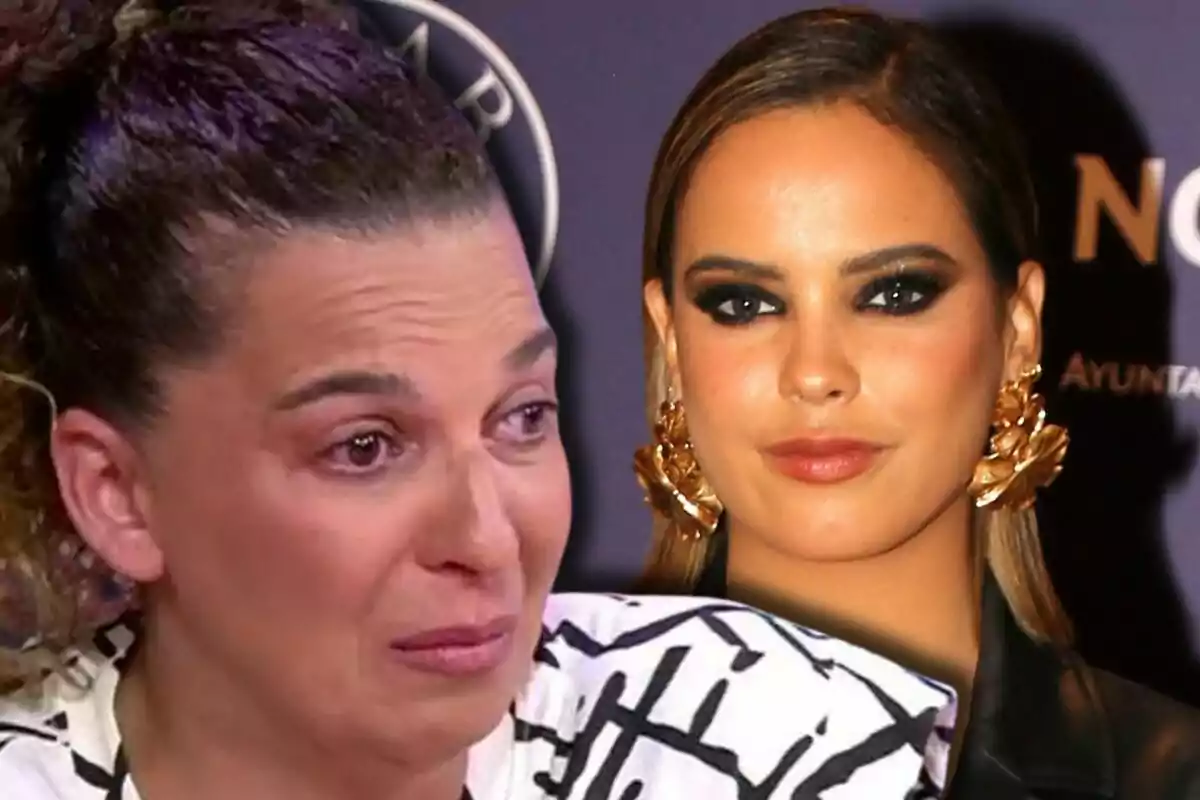 Tamara y Gloria Camila en primer plano, una de ellas con expresión de tristeza y la otra posando con maquillaje y pendientes dorados.