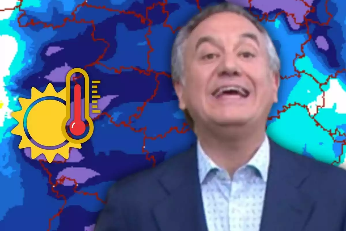 Montaje con el meteorólogo Roberto Brasero y un mapa de cambios de temperaturas en España