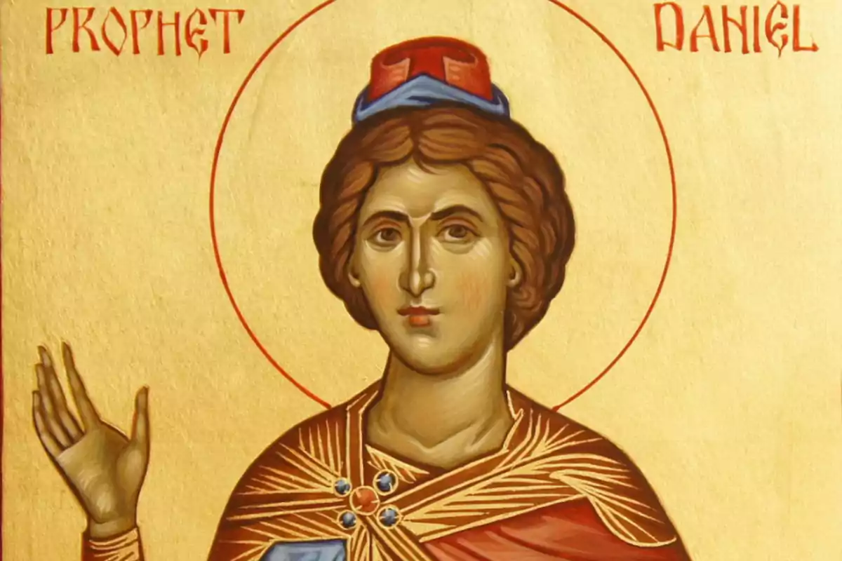 Pintura religiosa de un hombre con túnica y halo dorado levantando una mano en señal de bendición sobre un fondo dorado