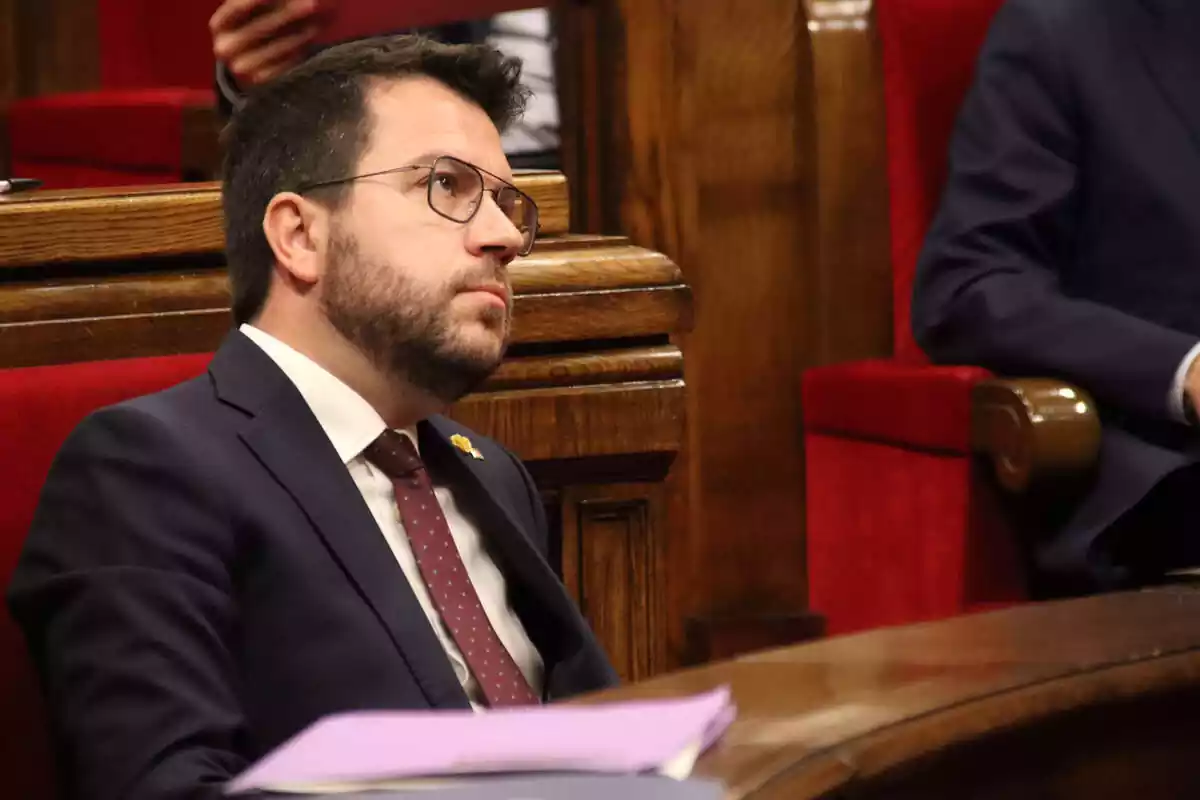 Pere Aragonés en una sesión de control al Gobierno en abril de 2023