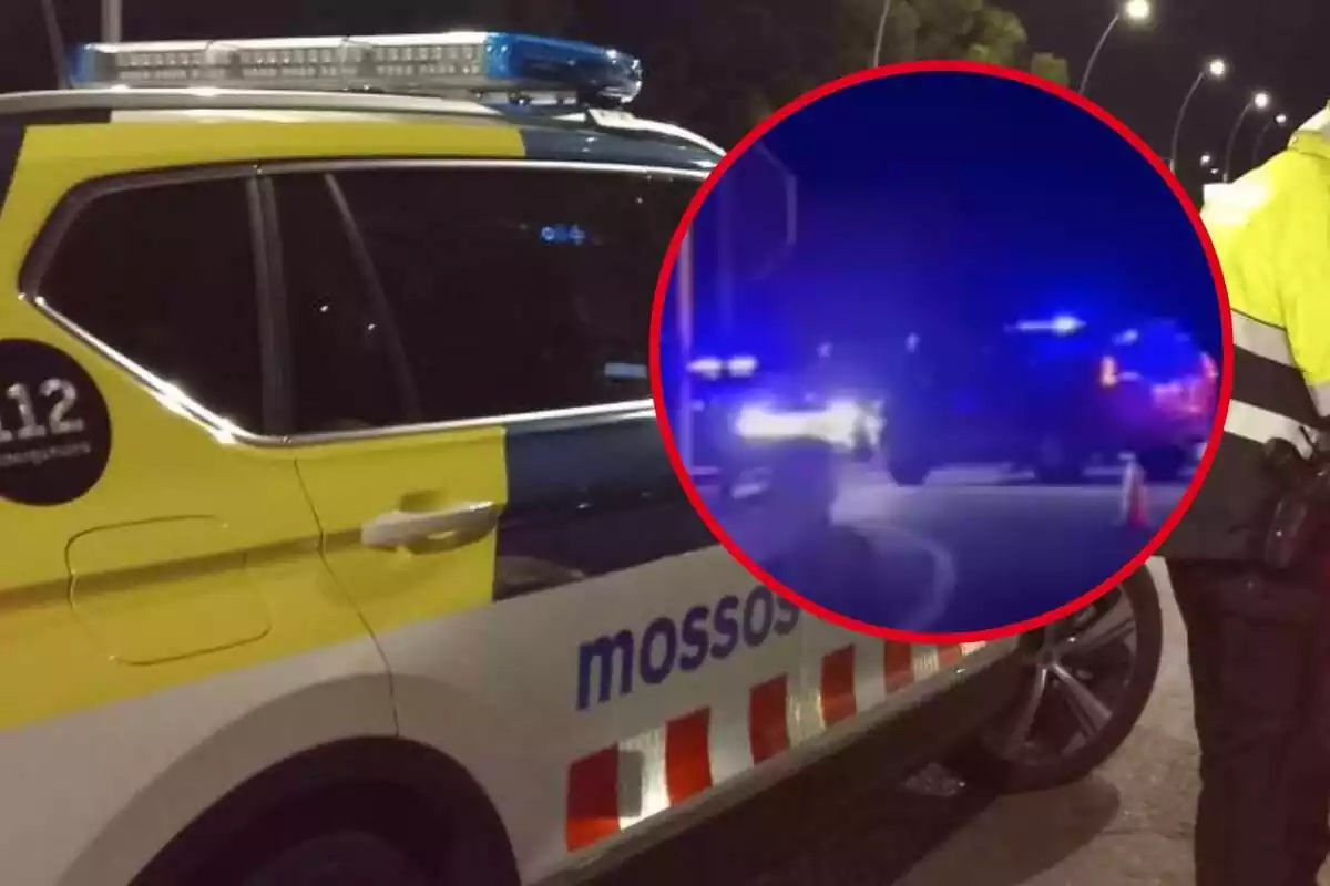 Montaje con una foto de un vehiculo de los Mossos d'Esquadra y un marco con una captura de un vídeo del accidente de Palau-Saverdera