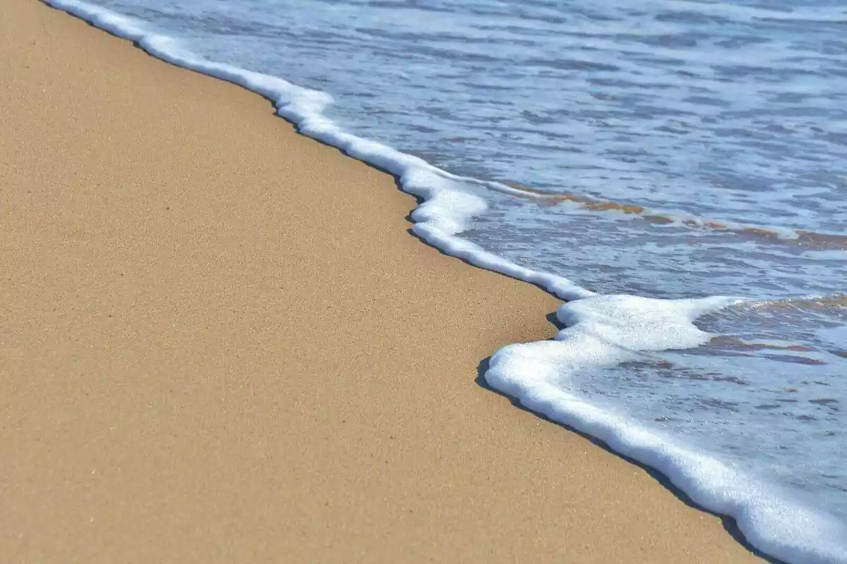 Plano corto del agua llegando a la orilla del mar en la playa