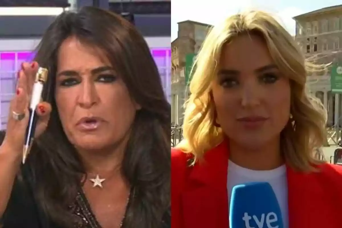 Aida Nizar y Marta Riesco en Ni que fuéramos y La Familia de la Tele, una sostiene un bolígrafo y la otra parece sorprendida.