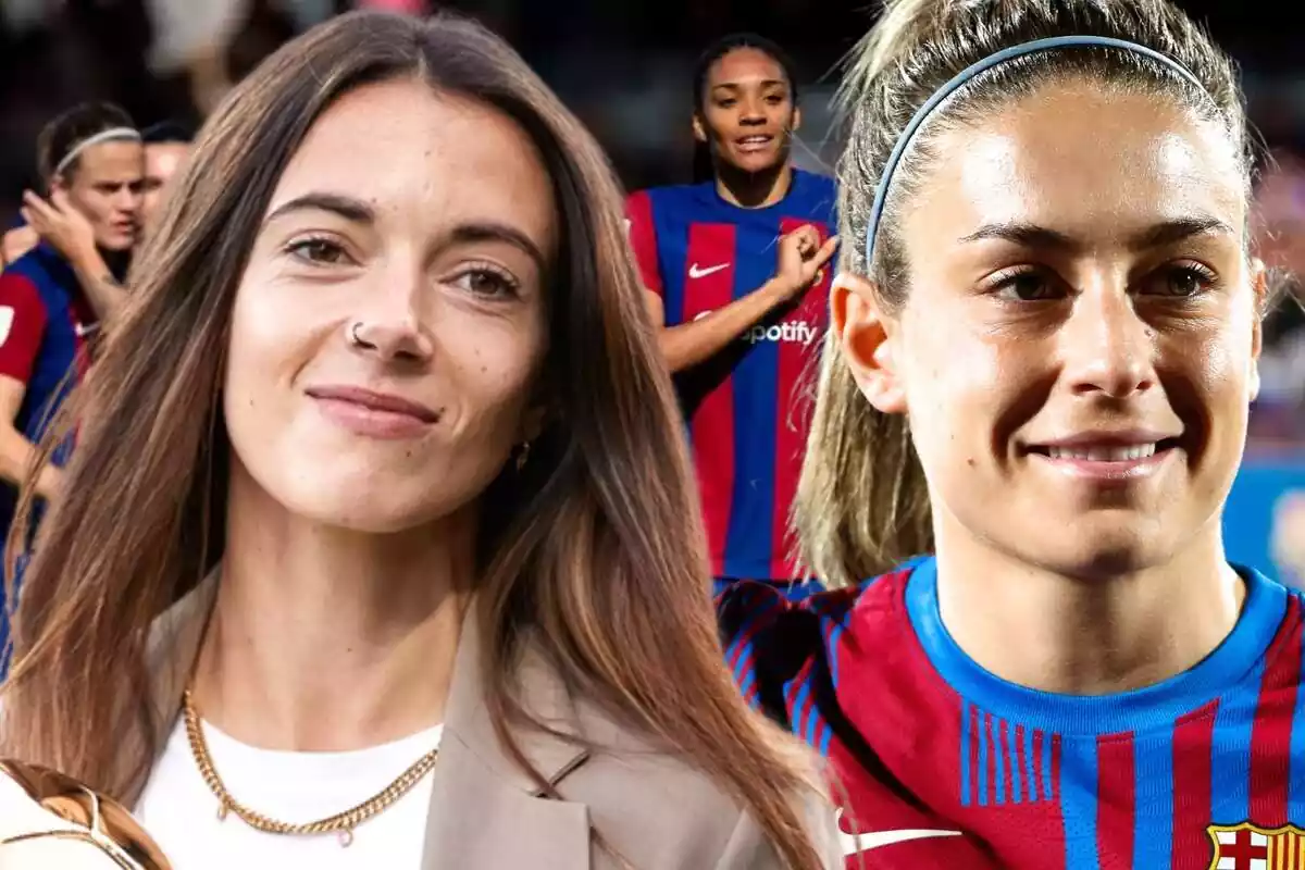 Las jugadoras Aitana Bonmatí y Alexia Putellas, en primer plano, junto a la española Salma Paralluelo de fondo.