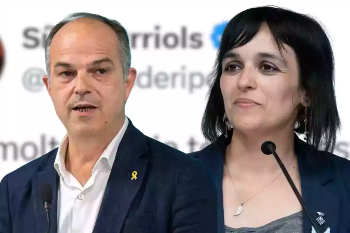 Jordi Turull y Sílvia Orriols con un tuit difuminado de fondo