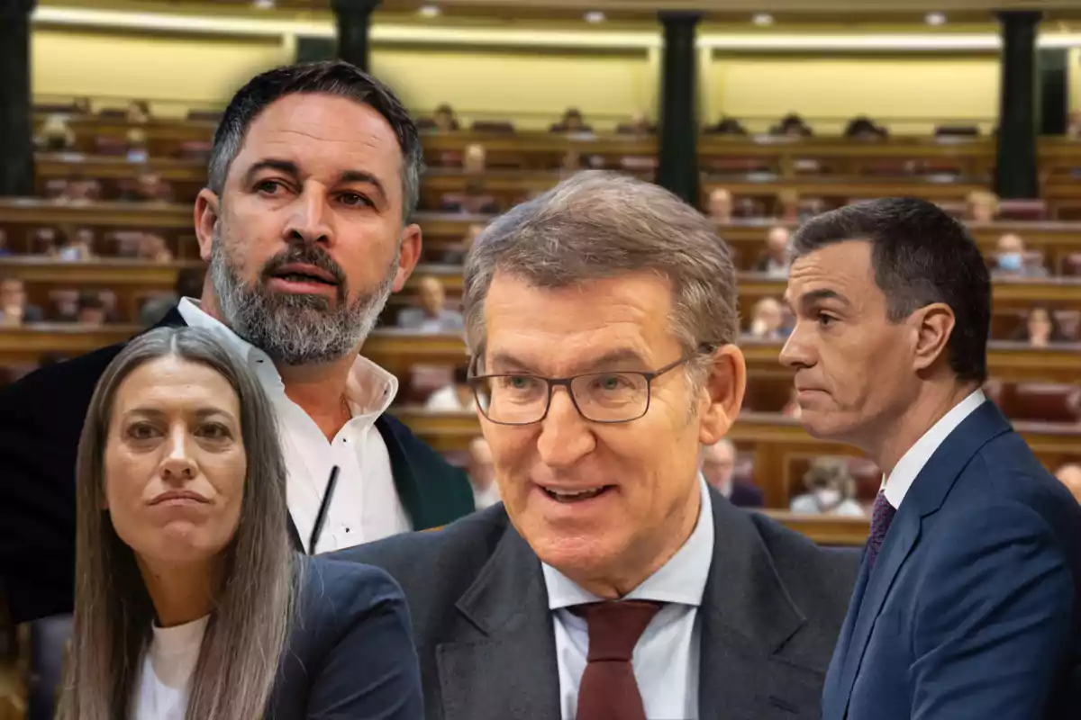 Abascal, Nogueras, Feijóo y Sánchez en un entorno parlamentario.