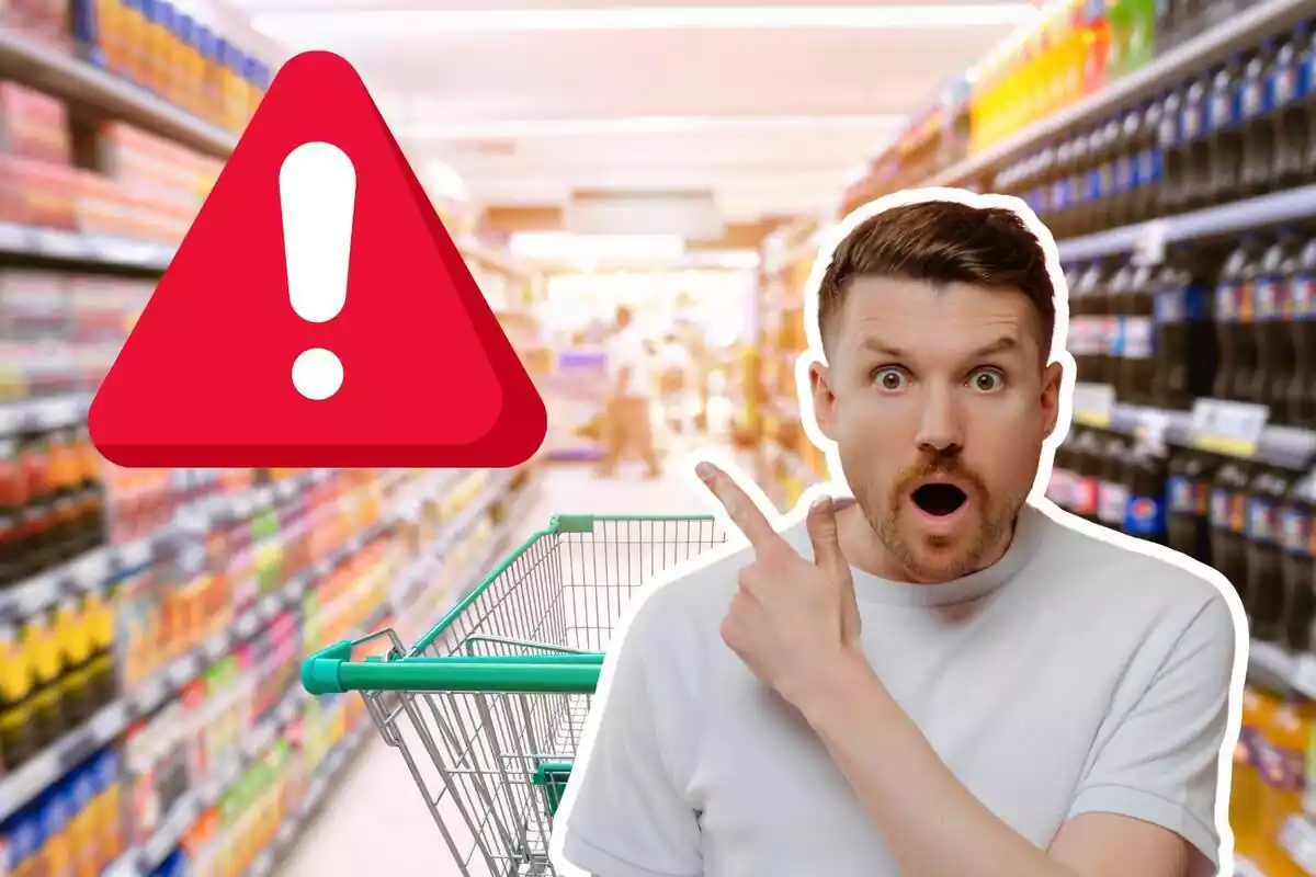 Persona sorprendida en un supermercado señalado símbolo de alerta