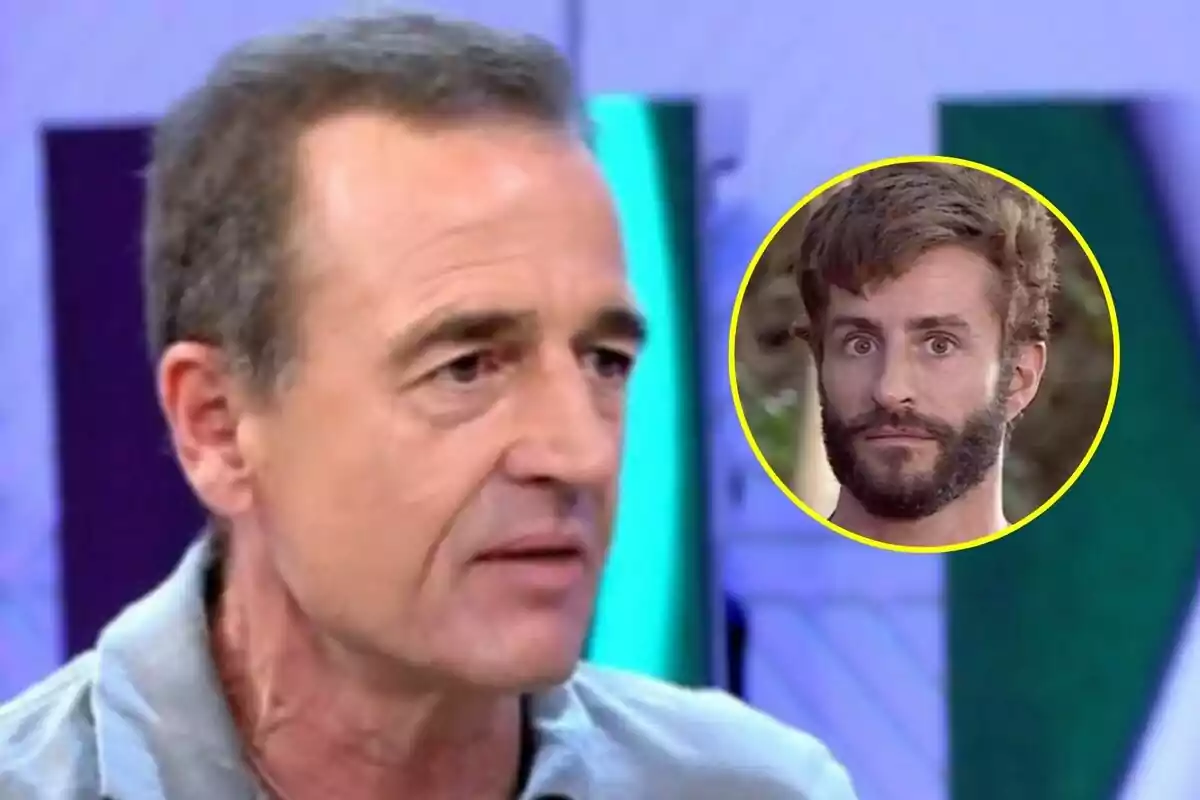 Alessandro Lequio de cabello corto y canoso aparece en primer plano en Vamos a ver mientras que en un círculo amarillo se muestra a Pelayo Díaz con barba y expresión seria en Supervivientes.