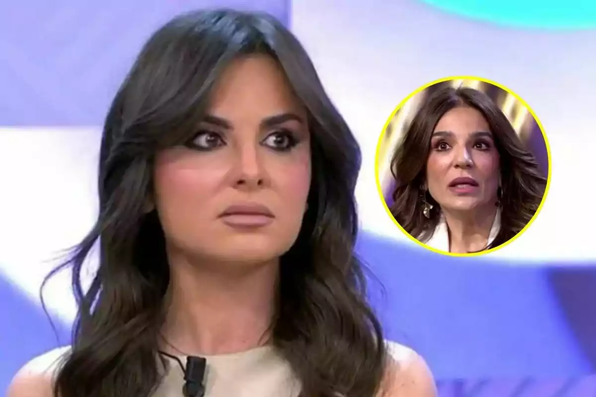 Alexia Rivas con expresión seria en Vamos a ver con un recuadro que muestra a Raquel Bollo en De Viernes.