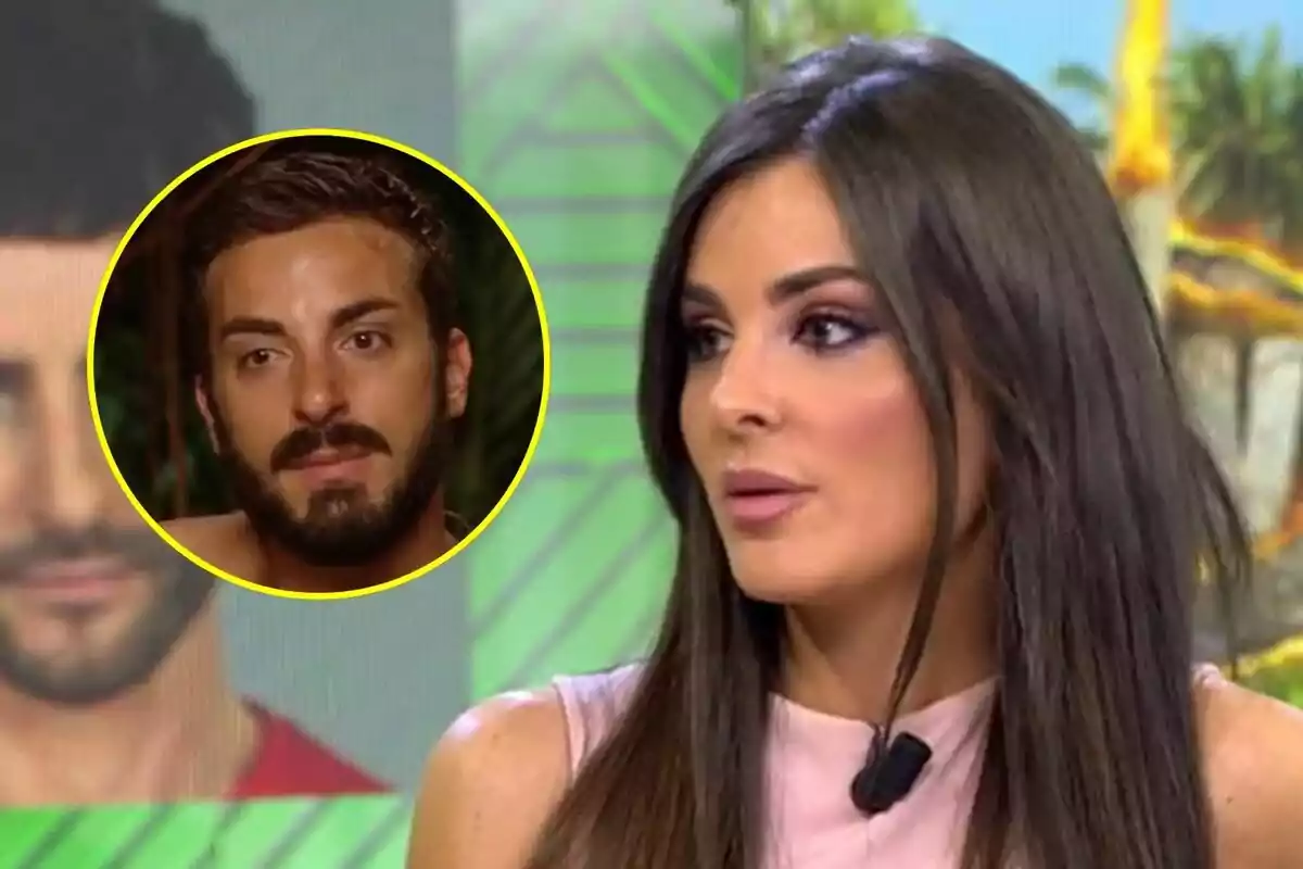 Alexia Rivas de cabello largo y oscuro está hablando en Vamos a ver, mientras que en un recuadro se muestra la imagen de Borja González con barba en Supervivientes.
