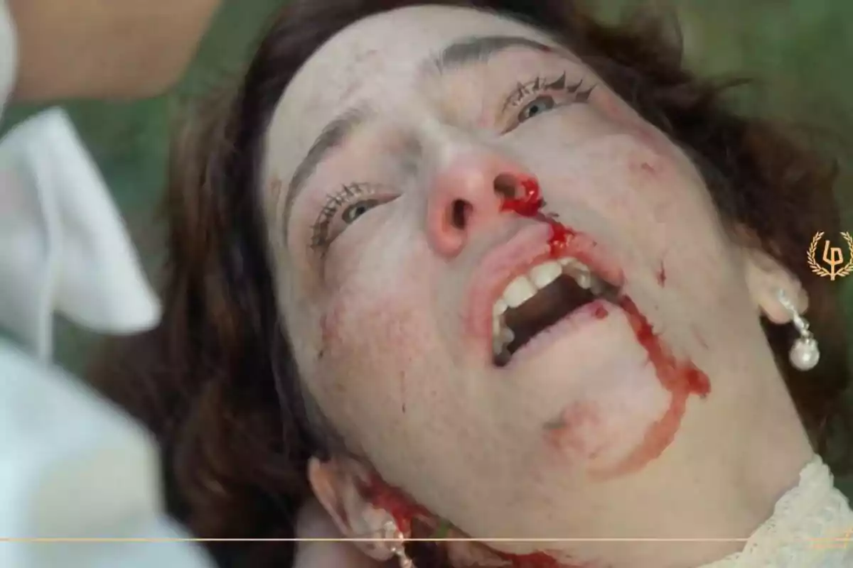 Alicia Moruno con el rostro ensangrentado y expresión de dolor acostada en el suelo en La Promesa Alicia Moruno con el rostro ensangrentado y expresión de dolor acostada en el suelo en La Promesa