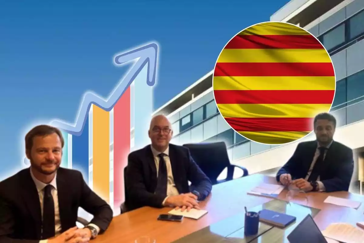 Directiva de Almirall con un montaje de un gráfico y la bandera catalana
