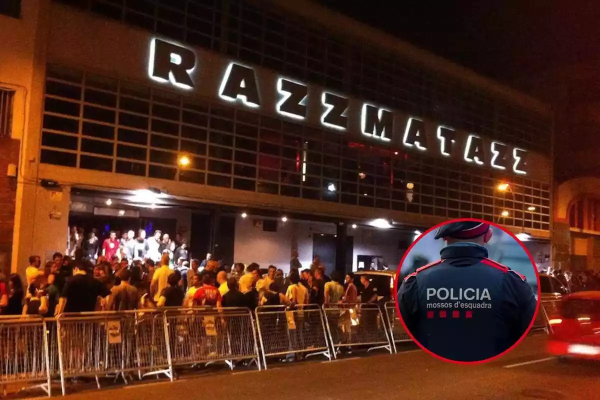 Fotomontaje de la discoteca Razzmatazz de Barcelona con un Mosso d'Esquadra