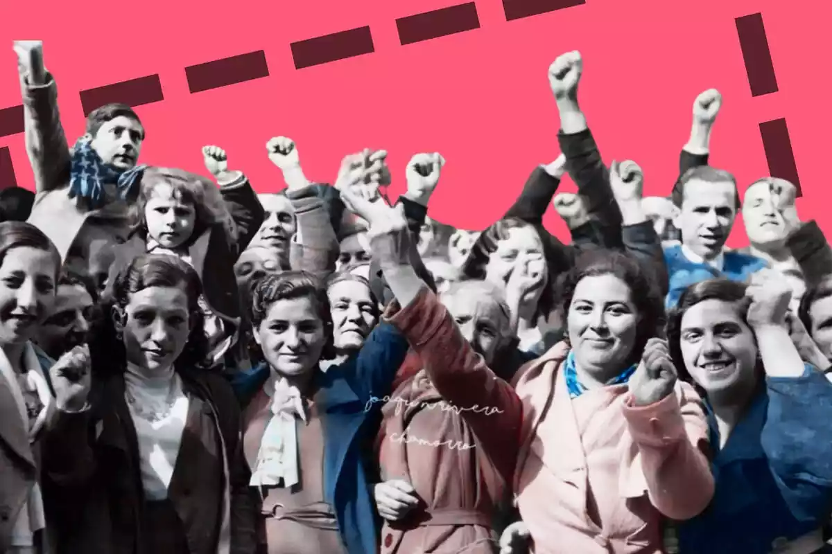 Imagen de un grupo de gente celebrando la victoria del Frente Popular en 1938