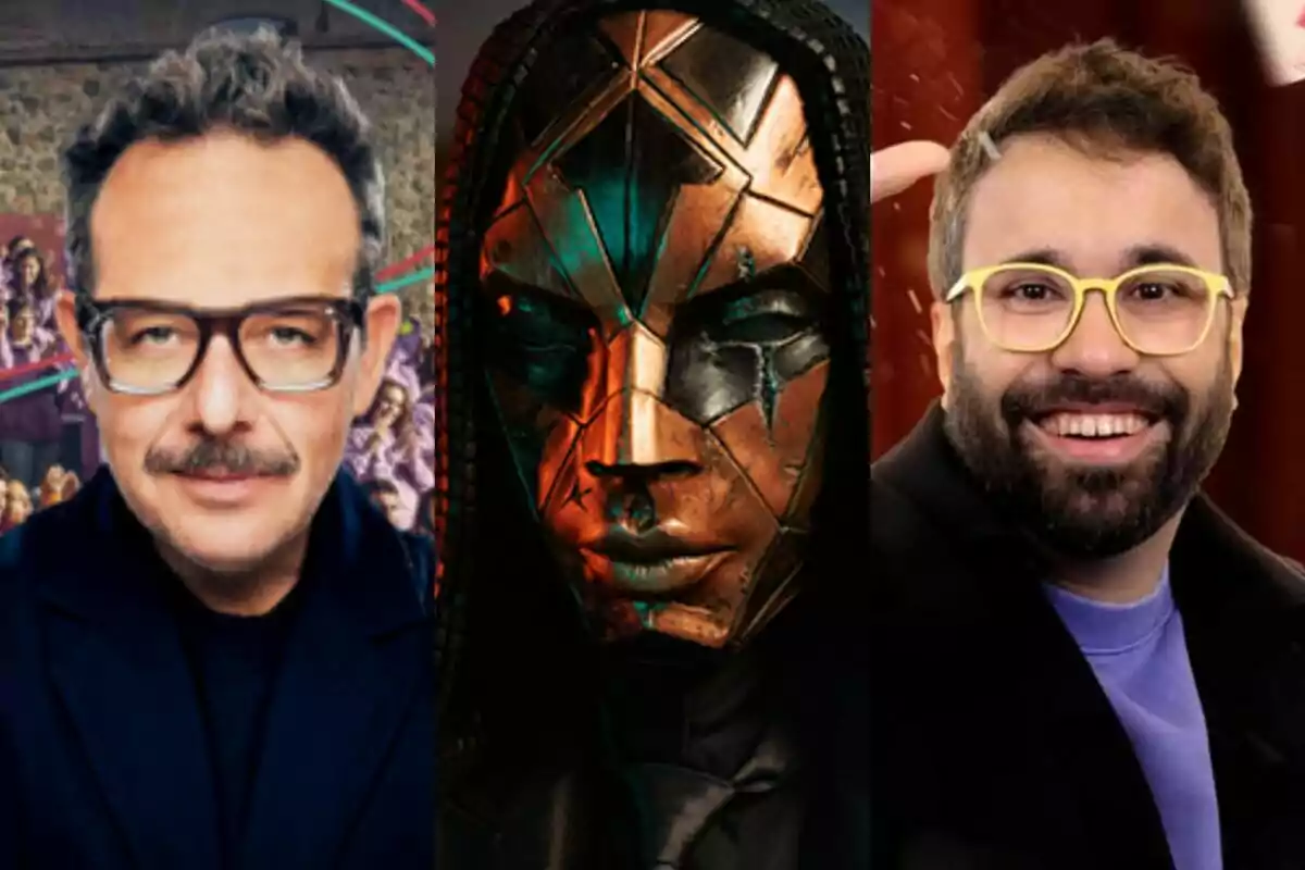 Tres personas en una imagen, dos hombres con gafas, Àngel Llàcer en Soc i seré y Pere Rafart en Tria una carta, y una figura enmascarada en el centro en La jugada de Maquiavel.
