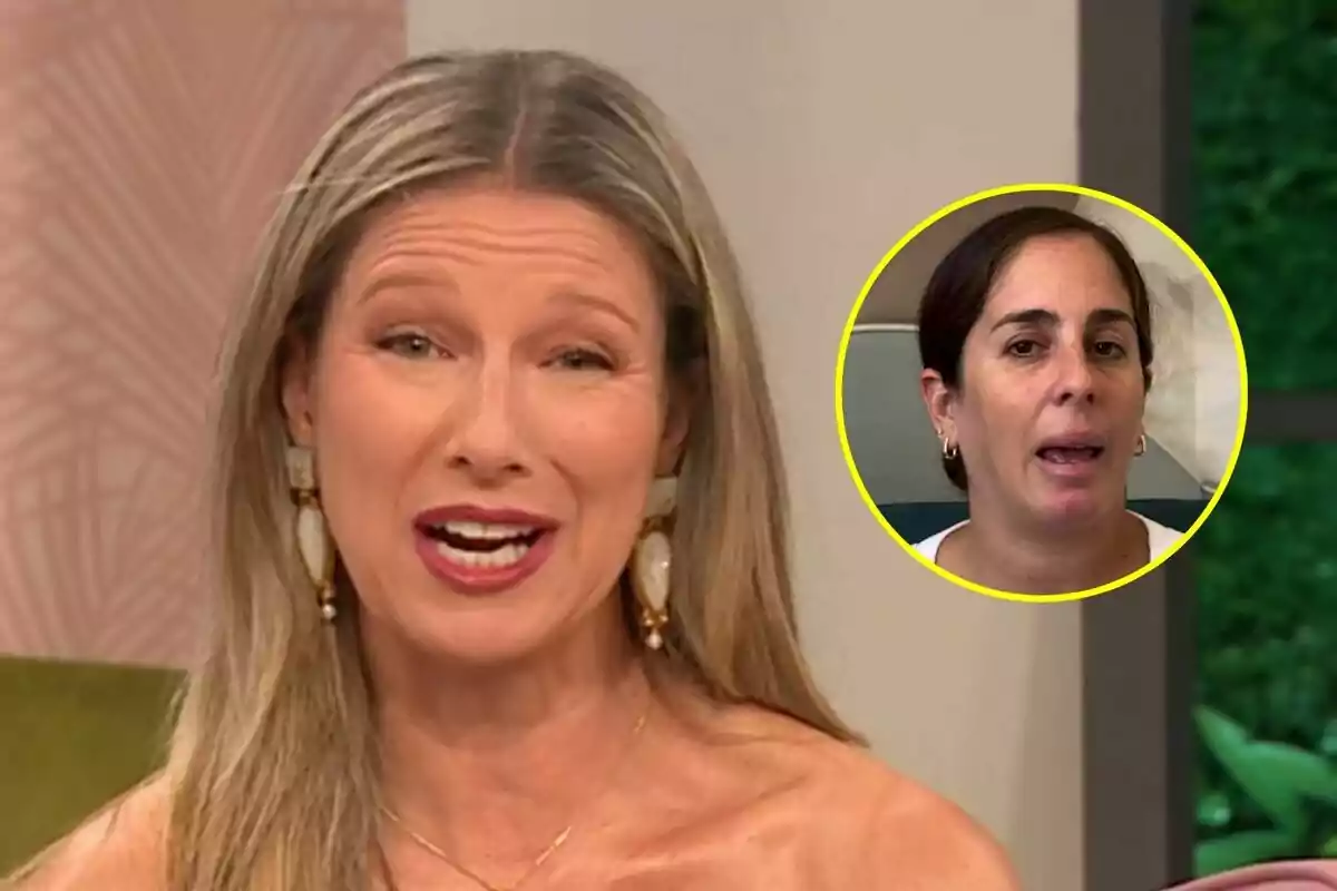Anne Igartiburu rubia hablando en D Corazón con una imagen circular de Anabel Pantoja en la esquina superior derecha.