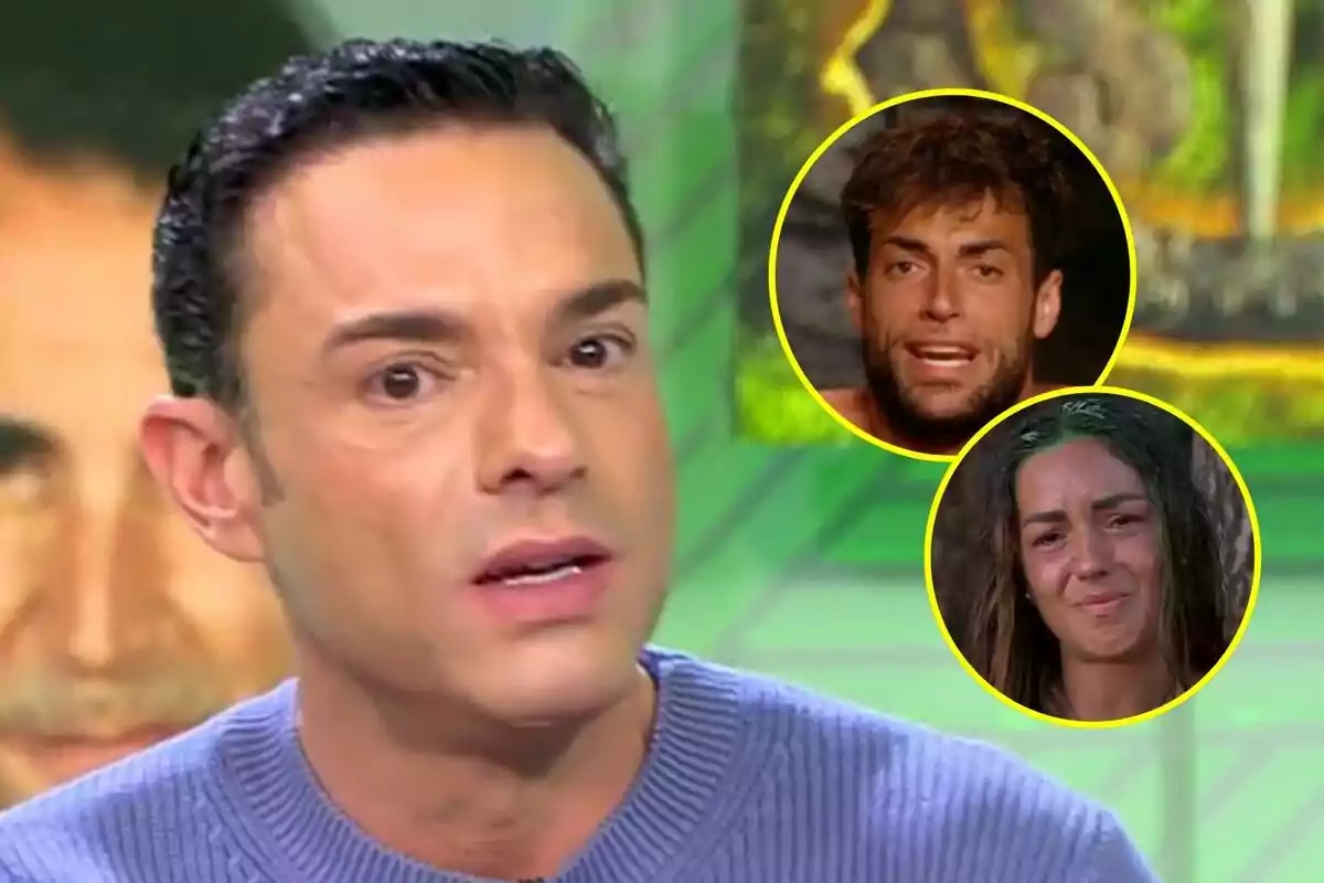 Antonio Rossi con expresión seria en Vamos a ver en primer plano y Montoya y Anita en Supervivientes dentro de círculos amarillos en la esquina superior derecha, una de ellas con expresión seria y la otra llorando.