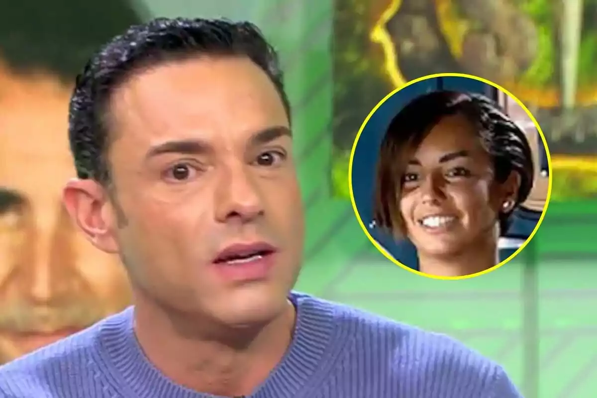 Antonio Rossi de cabello oscuro con suéter lila en primer plano en Vamos a ver y Anita sonriente en Supervivientes en un círculo amarillo en la esquina superior derecha