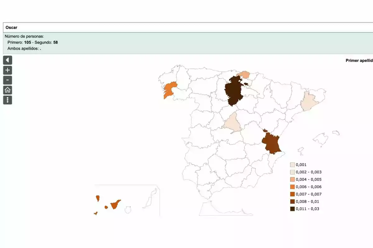 Mapa de España que muestra la distribución del nombre Mapa de España que muestra la distribución del nombre