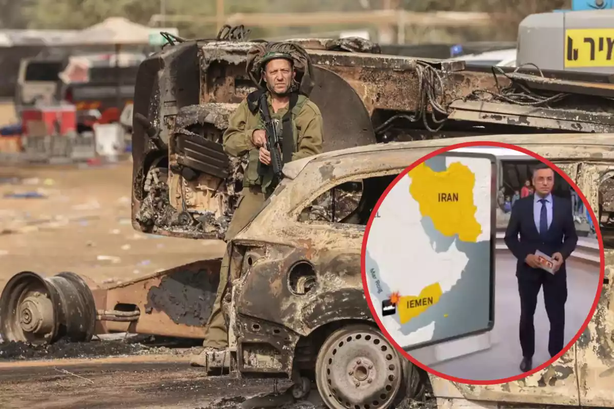 Catpura del informativo de TV3 con un soldado de Israel tras el ataque de Hamás