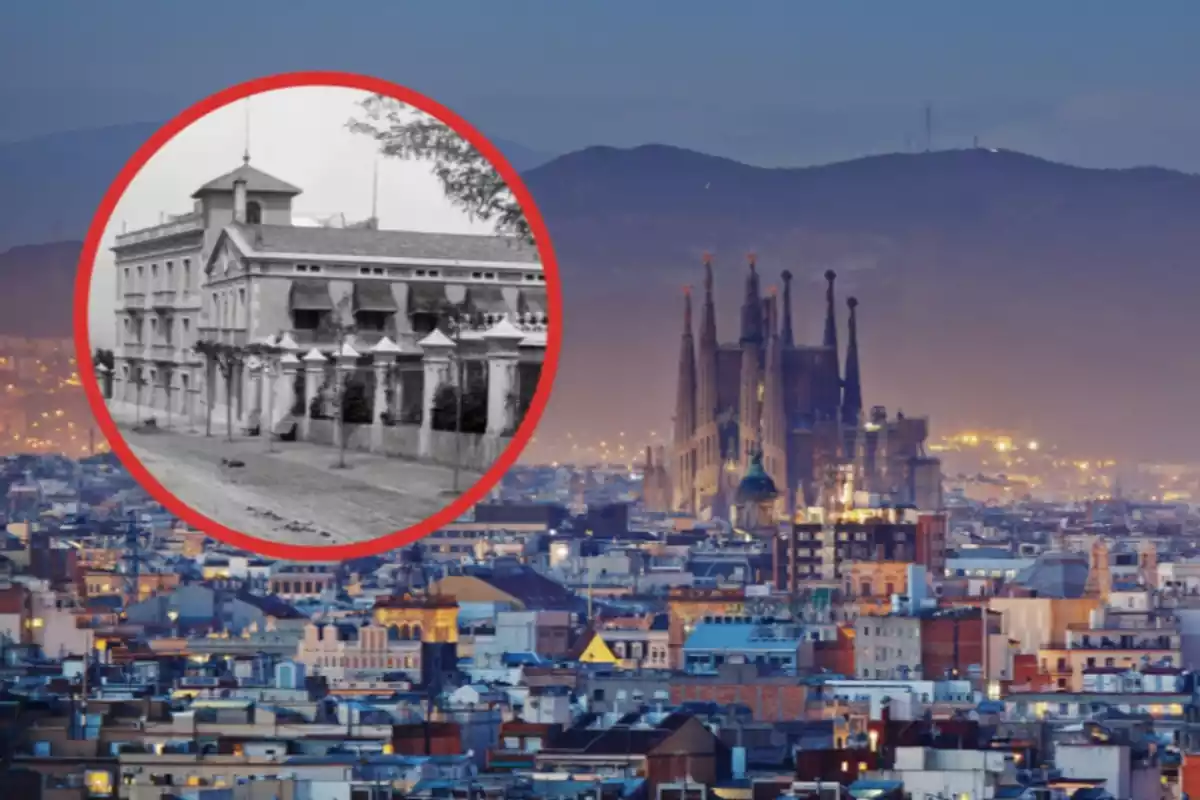 Barcelona con la sagrada familia y un círculo con la imagen del casino de l'arrabassada