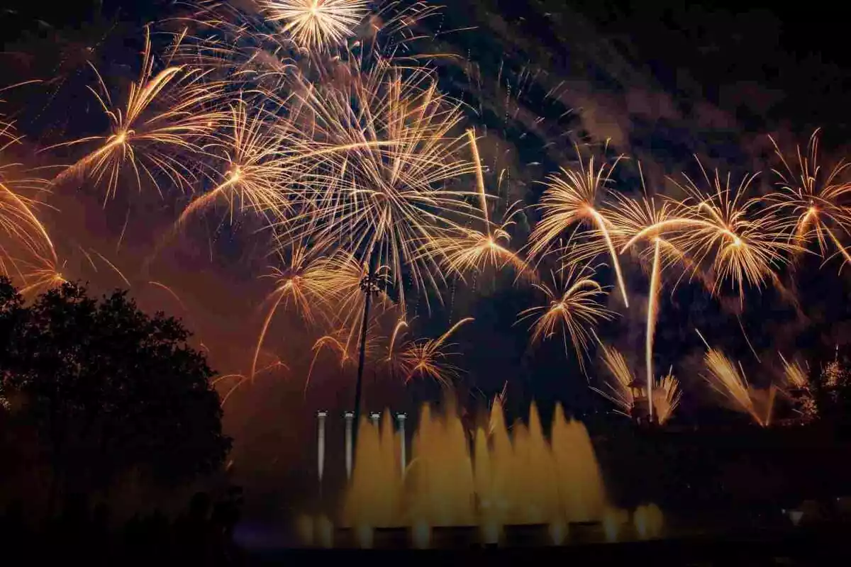 Imagen del espectáculo de fuegos artificiales que se celebra en Barcelona por fin de año