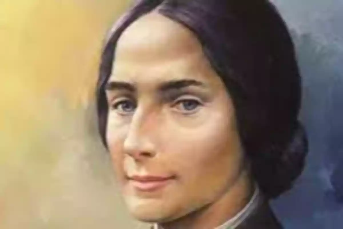 Retrato de una mujer con cabello oscuro recogido y expresión serena sobre un fondo difuminado. Retrato de una mujer con cabello oscuro recogido y expresión serena sobre un fondo difuminado.