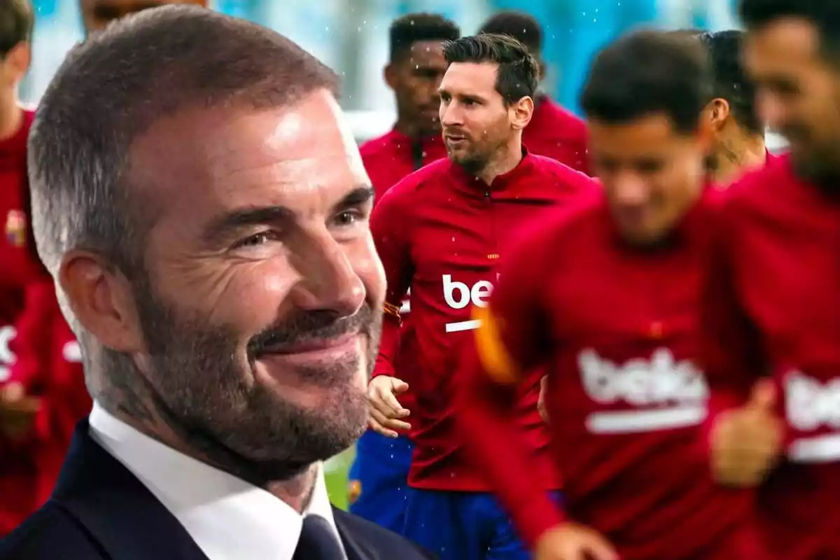 David Beckham en primer plano junto a Leo Messi en segunda escena