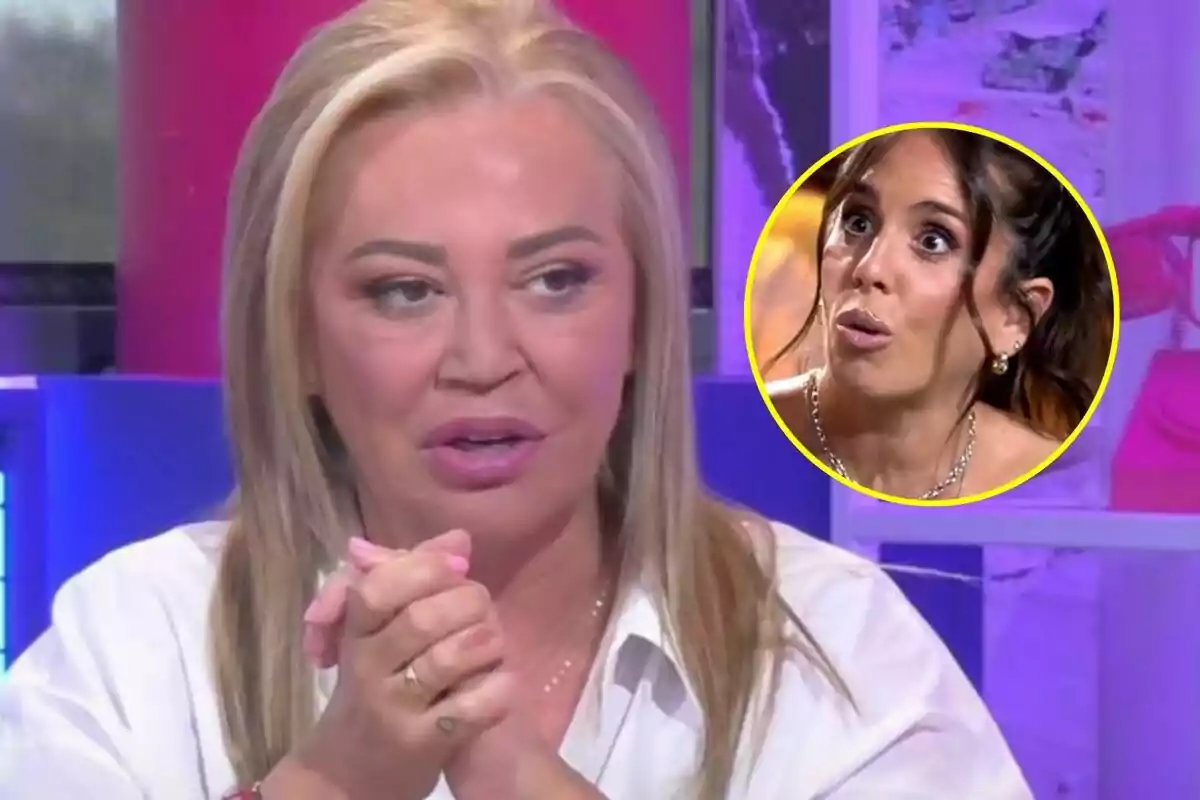 Belén Esteban con las manos juntas en Ni que fuéramos y un recuadro con Anabel Pantoja sorprendida.