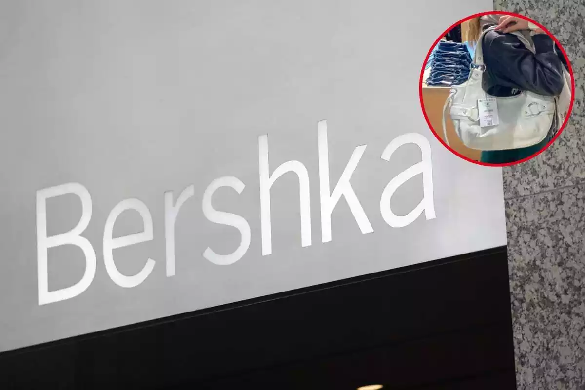 Tienda Bershka y primer plano del bolso de hombro de doble asa