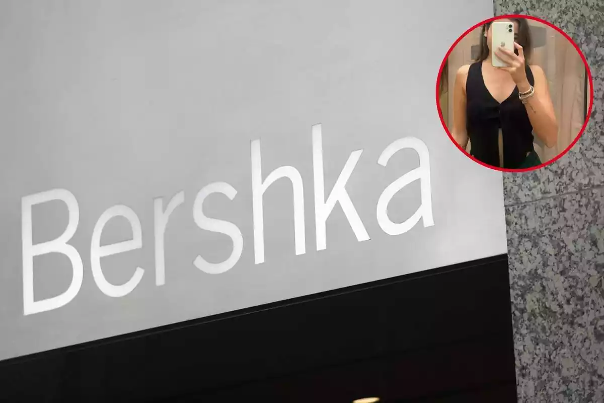 Tienda Bershka y primer plano del chaleco punto rib