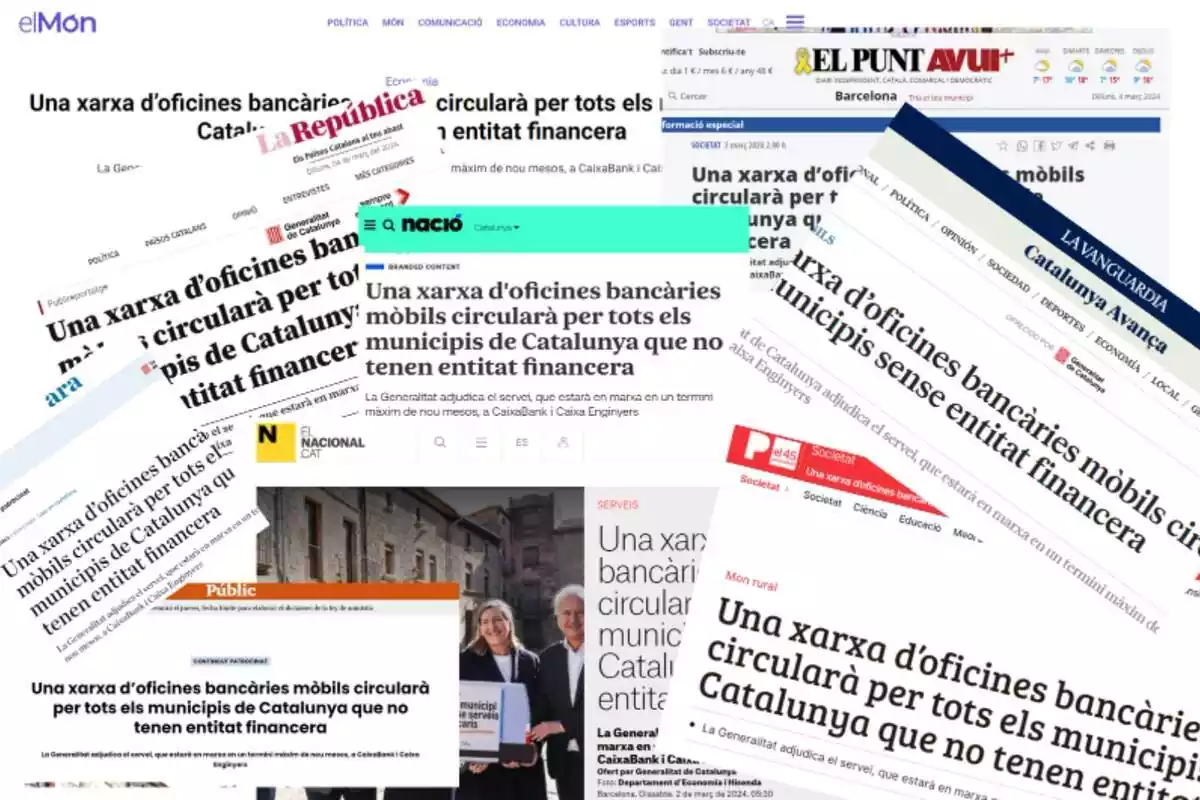 Montaje con un collage de la misma noticia publicada en los medios catalanes el 2 de marzo de 2024