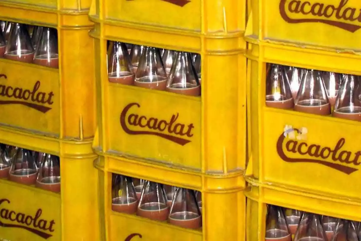 Cajas de almacenamiento con botellas de Cacaolat
