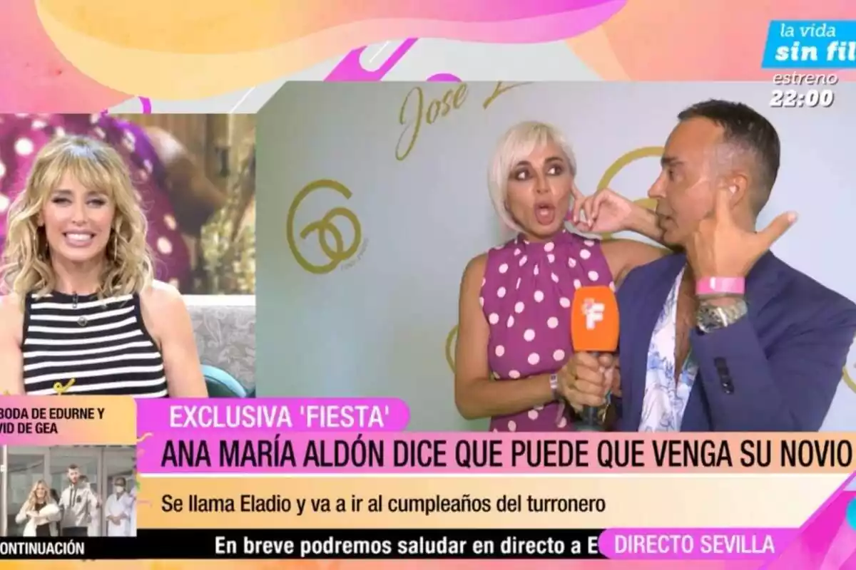 Captura de 'Fiesta' donde aparece Emma García, Luis Rollán y Ana María Aldón, y esta última confiesa que podrían ver a su actual pareja Captura de 'Fiesta' donde aparece Emma García, Luis Rollán y Ana María Aldón, y esta última confiesa que podrían ver a su actual pareja