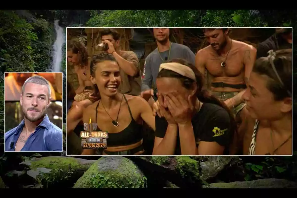 Captura de pantalla de 'Supervivientes All Stars' con Tony Spina viendo unas imágenes de Marta Peñate llorando Captura de pantalla de 'Supervivientes All Stars' con Tony Spina viendo unas imágenes de Marta Peñate llorando