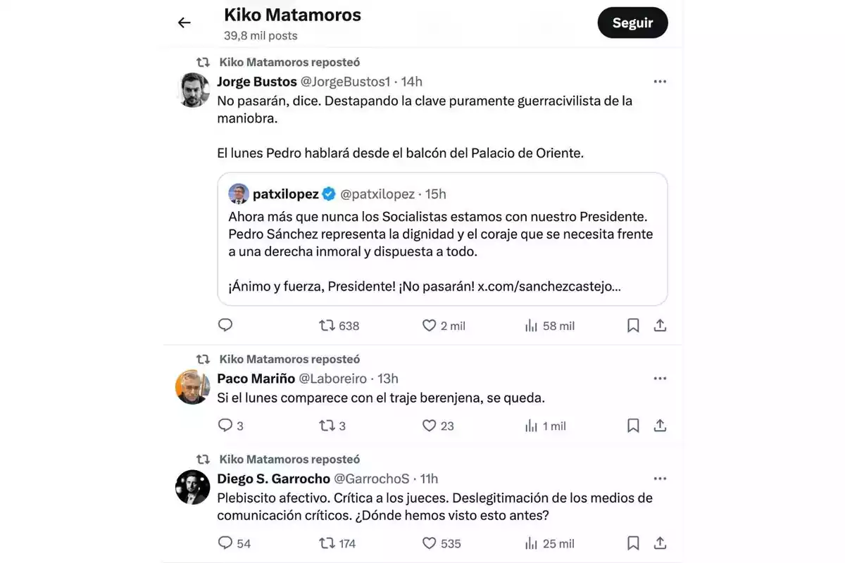 Captura de pantalla de 'X' con un hilo abierto del perfil de Kiko Matamoros Captura de pantalla de 'X' con un hilo abierto del perfil de Kiko Matamoros