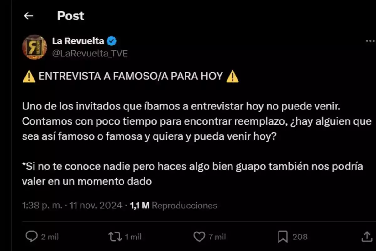 Captura de un tweet de 'La Revuelta'