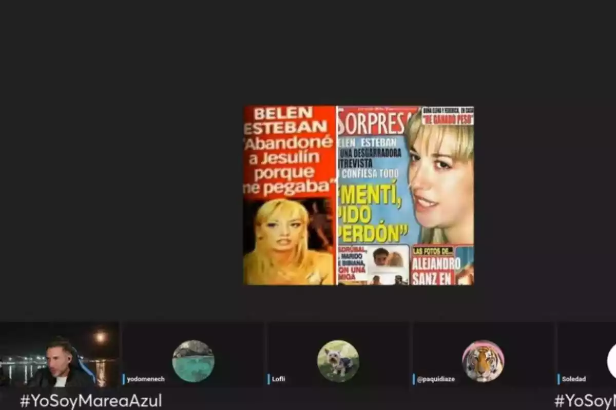 Captura del directo de Antonio David Flores hablando con sus colaboradores de una portada de revista en la que aparece Belén Esteban Captura del directo de Antonio David Flores hablando con sus colaboradores de una portada de revista en la que aparece Belén Esteban