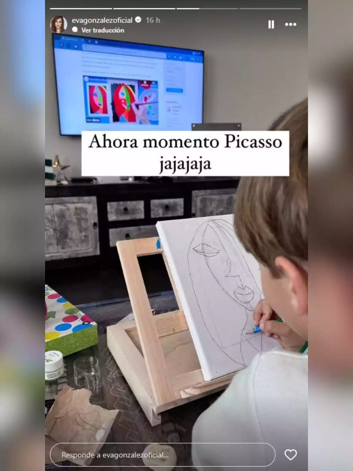 Storie de Eva González de su hijo pintando Storie de Eva González de su hijo pintando