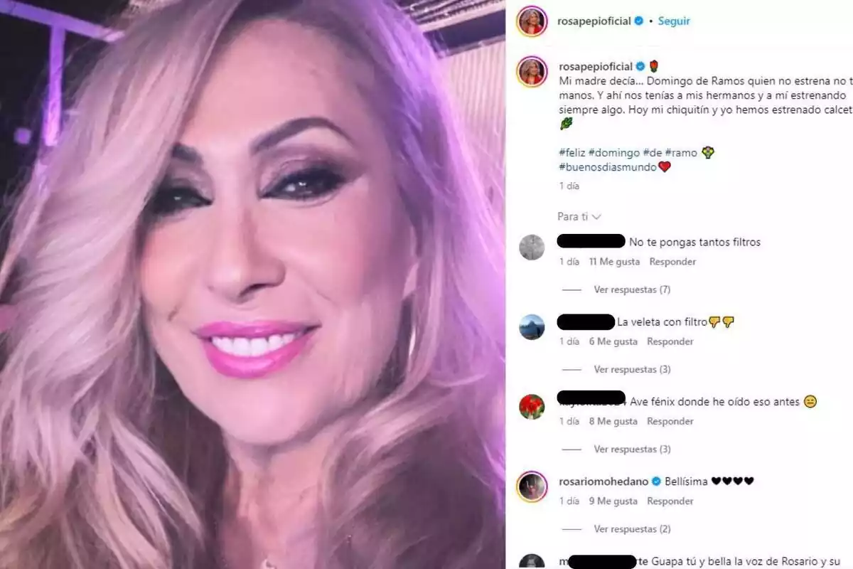 Captura del Instagram de Rosa Benito en donde se la ve en una foto sonriendo en primer plano y diversos comentarios de todo tipo Captura del Instagram de Rosa Benito en donde se la ve en una foto sonriendo en primer plano y diversos comentarios de todo tipo