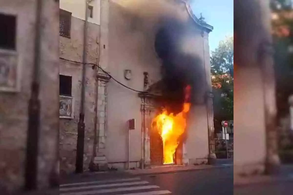 Montaje con una captura del incendio del convento de las Concepcionistas en Cuenca