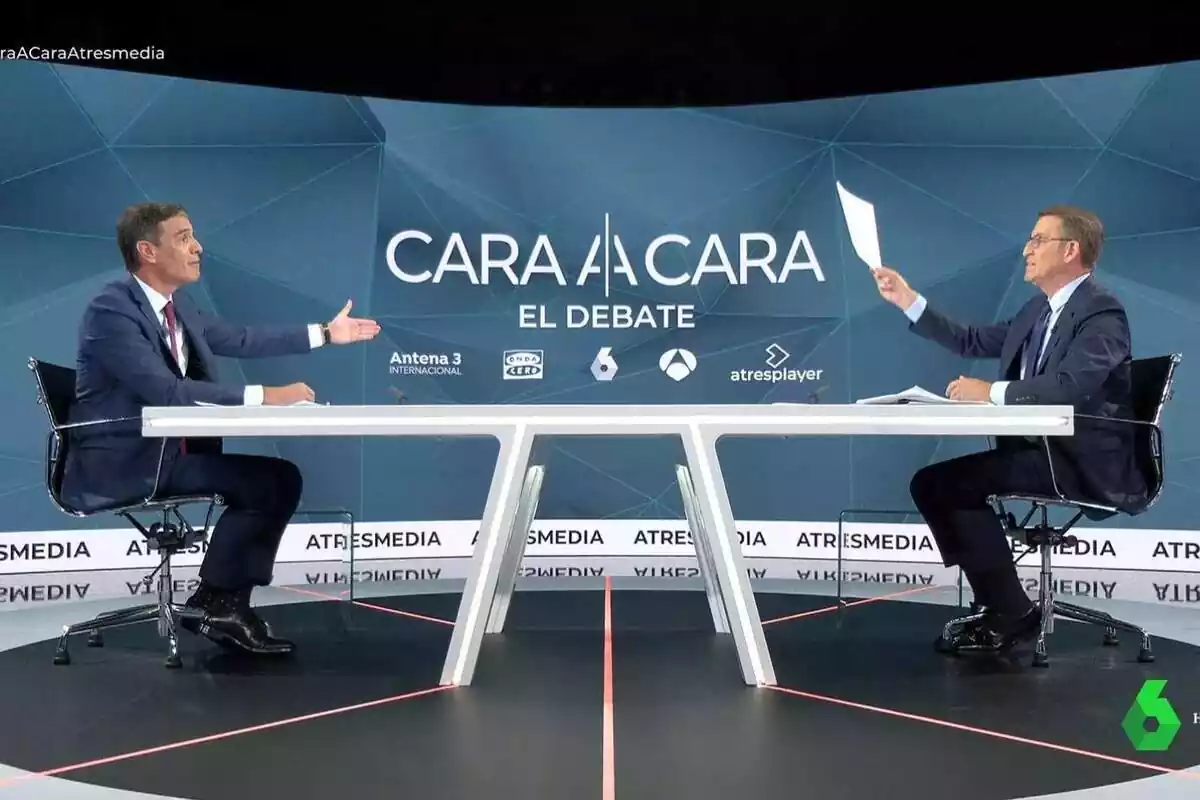 Pedro Sánchez y Núñez Feijóo en el Cara a Cara de Antena 3 Pedro Sánchez y Núñez Feijóo en el Cara a Cara de Antena 3
