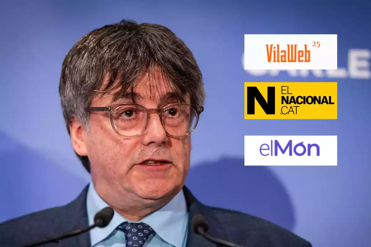 Montaje con una foto de Carles Puigdemont y logos de tres diarios digitales catalanes