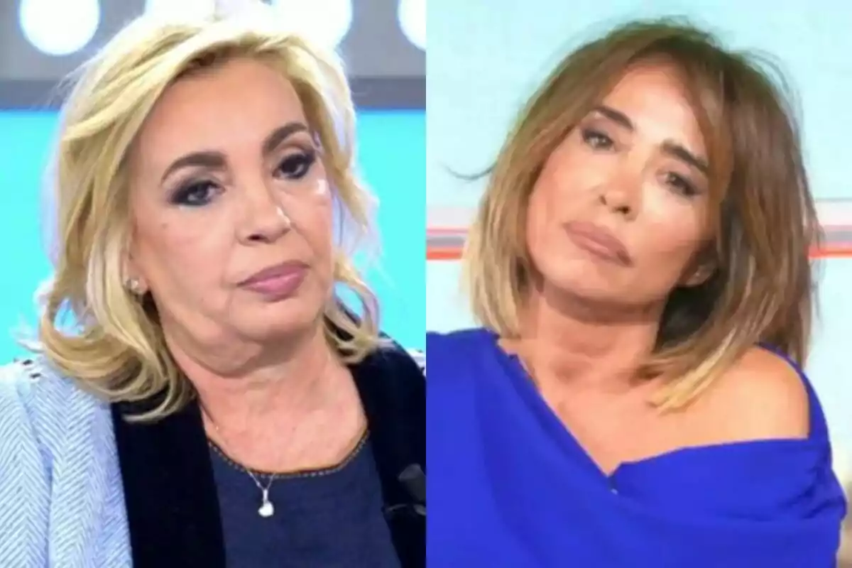 Carmen Borrego en Vamos a ver a la izquierda con María Patiño en Ni que fuéramos a la derecha, ambas con expresiones serias.